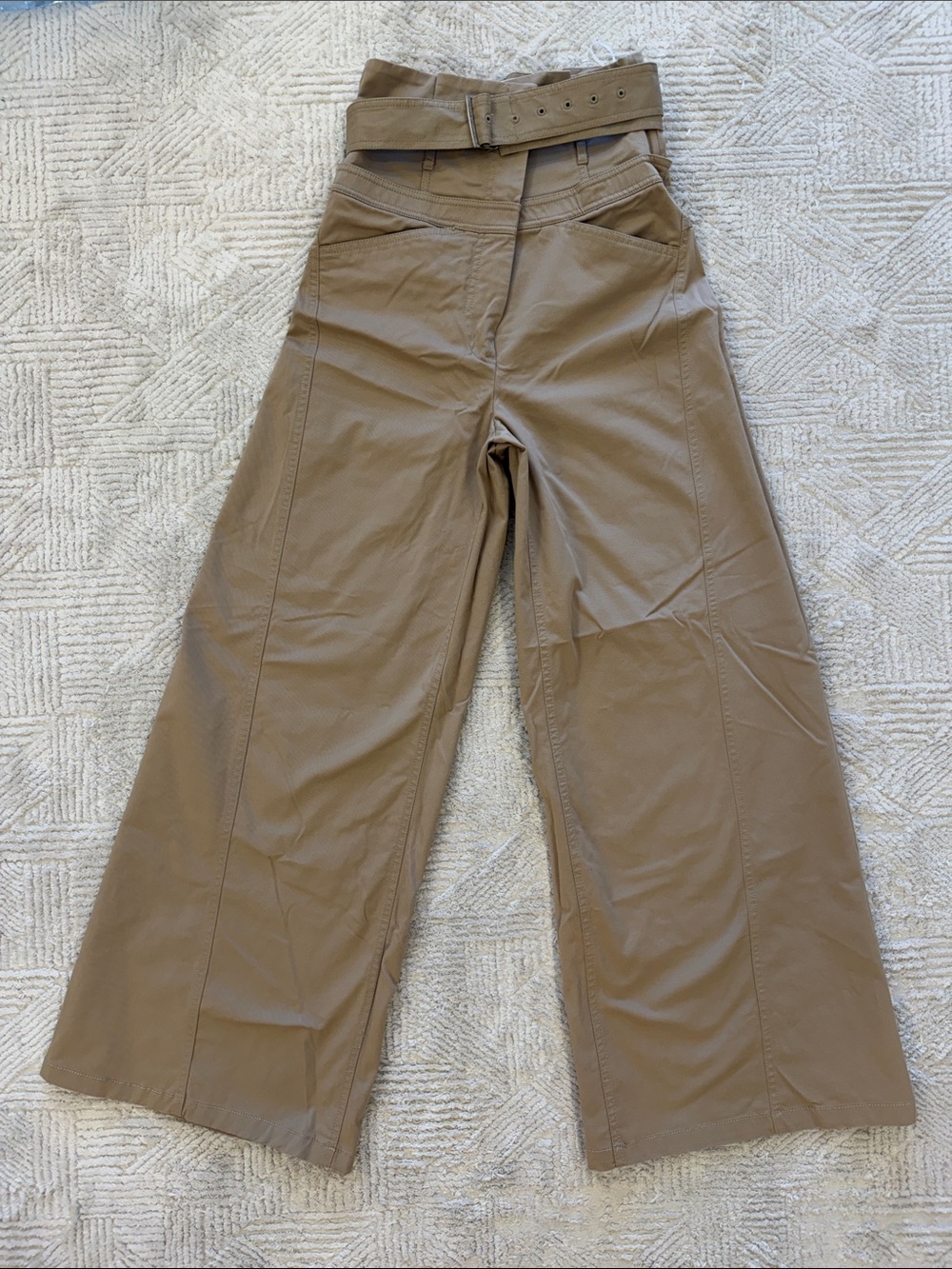 ZARA Ultra High-Waist Wide Leg Belted Trousers in Khaki